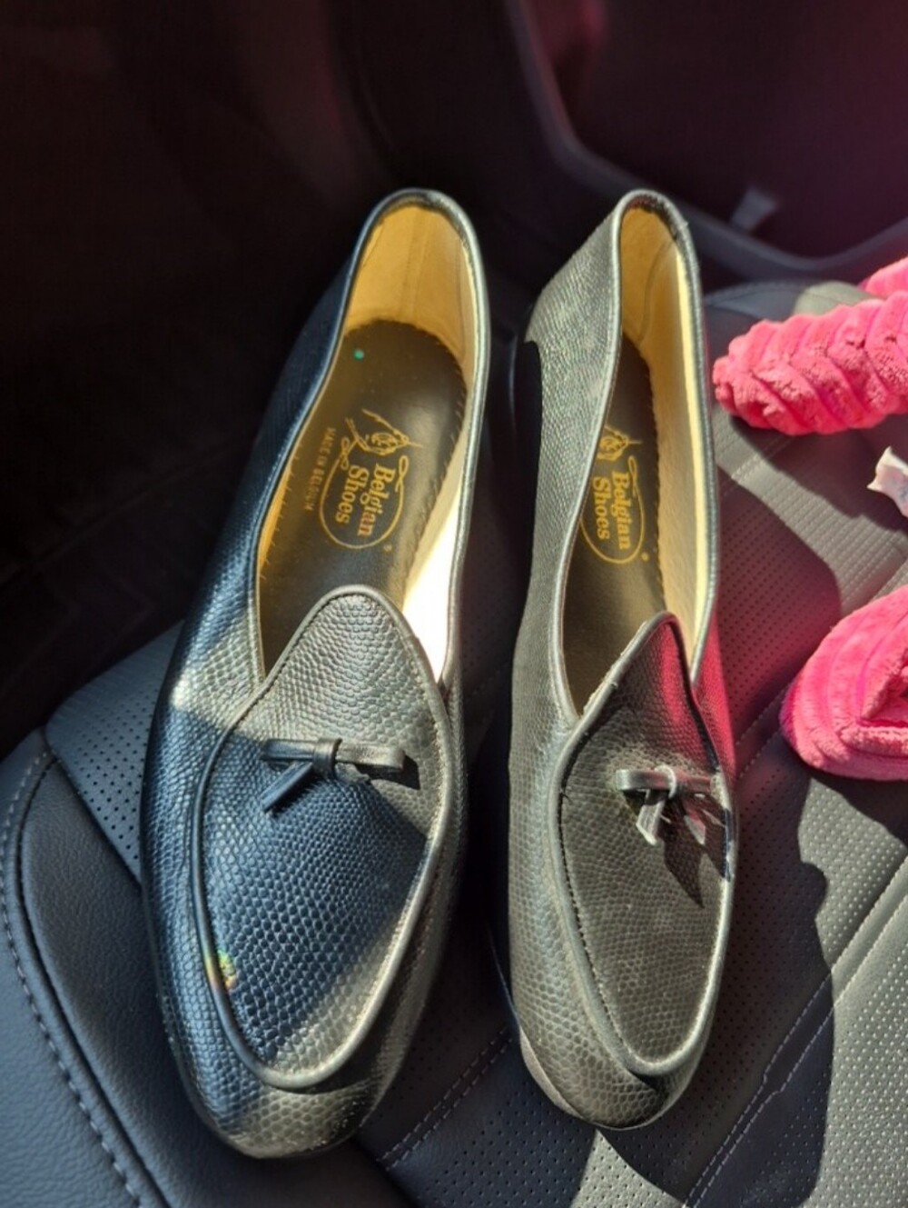 Vintage Belgian Shoes Black Leather Tassel Loafers